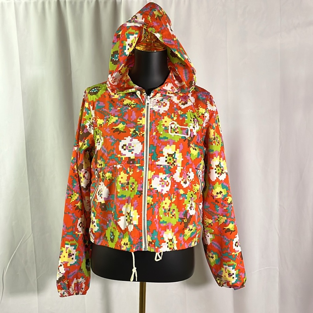 NWT Woolrich Colorful Pixelated Floral Print Zip Front Deep 6 Windbreaker